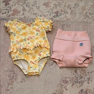 Floral Yellow and Pink Kids Swim Trunks